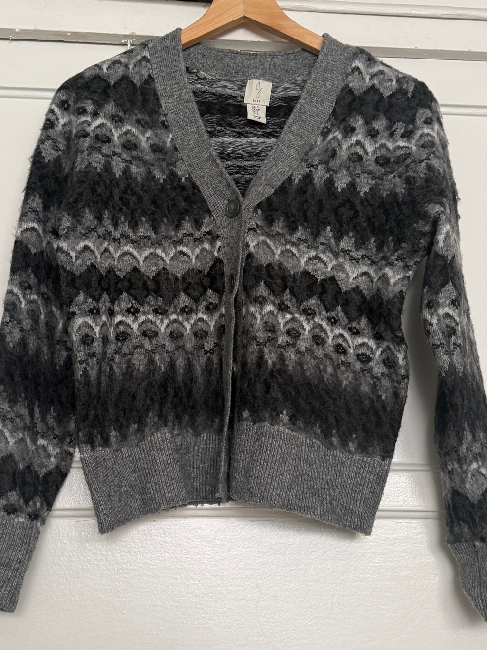Joie Cozy Grey Patterned V-Neck Cardigan Sweater